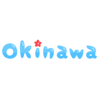 「Okinawa」英字＋ハイビスカス・青