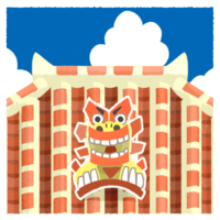 赤瓦屋根と漆喰シーサー