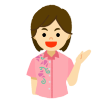 かりゆし（ピンク）の女性（片手上げ）上半身