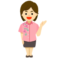 かりゆし（ピンク）の女性（片手上げ）全身