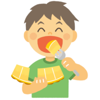 パイナップルを食べる男の子