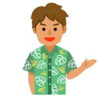 かりゆし（緑）の男性（片手上げ）上半身