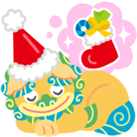 居眠りシーサー（水色）のクリスマス