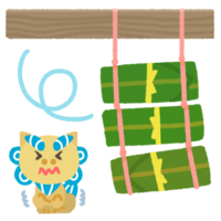 軒下に吊るしたムーチー（鬼餅）Bムーチービーサー