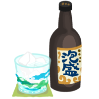 泡盛ボトルと水割りのグラス