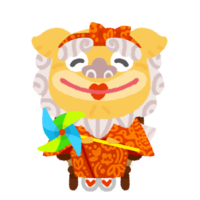 風車を持つおばぁシーサー（カジマヤー）