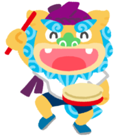 体育着でエイサーするシーサー（パーランクー）