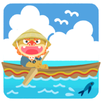 サバニに乗っているシーサー・海