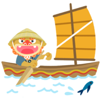 帆かけサバニに乗っているシーサー