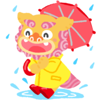 【水たまり】赤い傘とシーサーの女の子