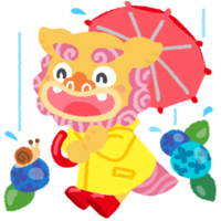 【あじさい】赤い傘とシーサーの女の子