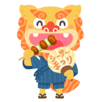 【おまつり】ヤキトリを食べるシーサー（甚平）