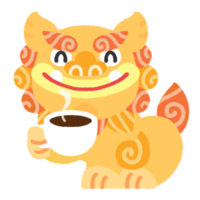 コーヒーを飲むシーサー